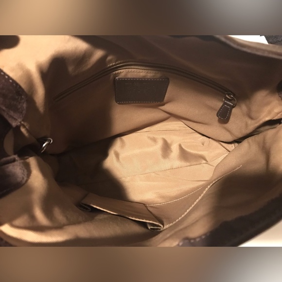 Vintage Coach Womens Brown Leather Fabric Logo Shoulder Bag Tote Purse Fashion 1 - Picture 12 of 16